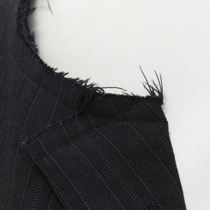 COMME DES GARCONS 1994 dark grey pinstripe frayed cut collar boxy coat M