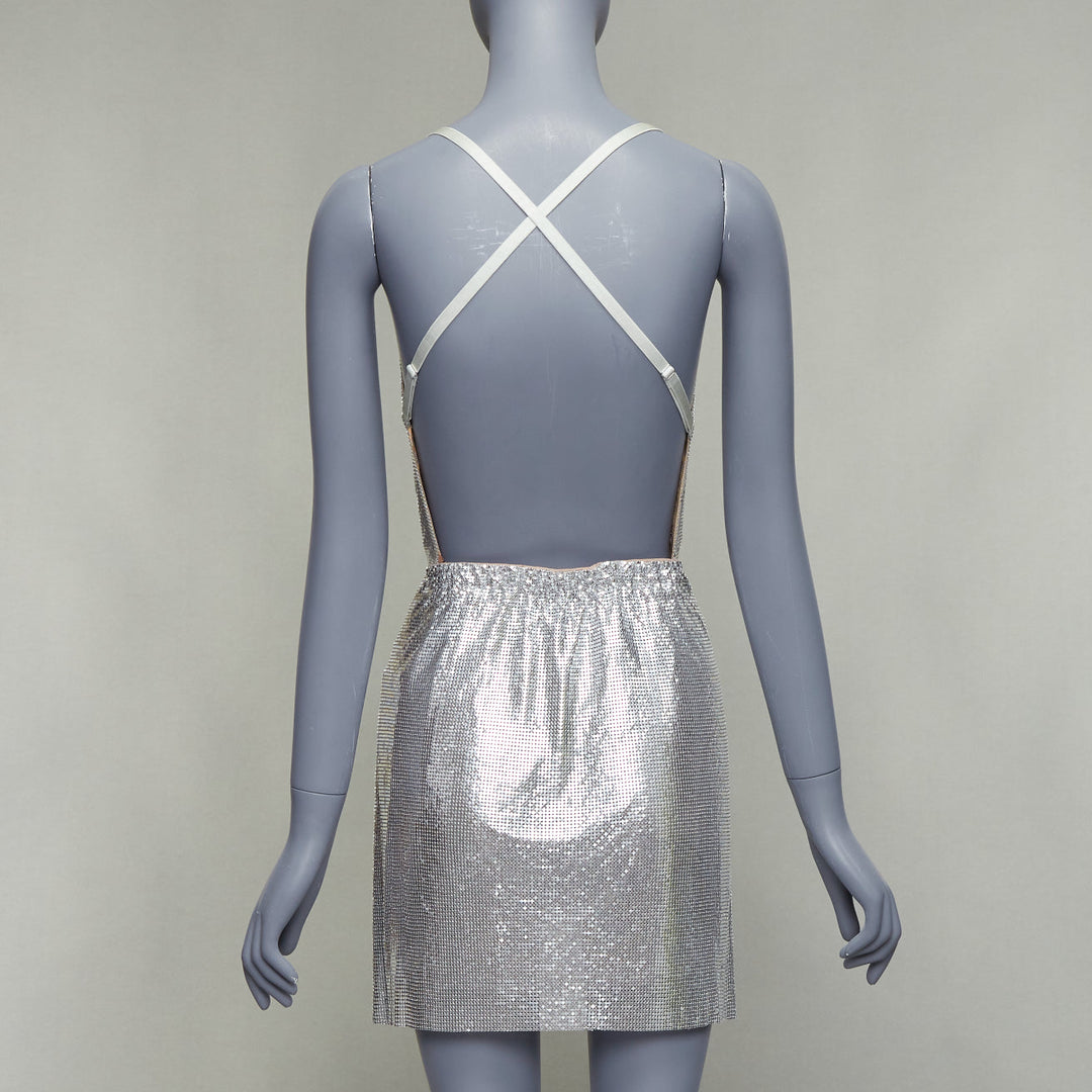 POSTER GIRL Adrianne 100% aluminium silver chainmail top skirt dress XS