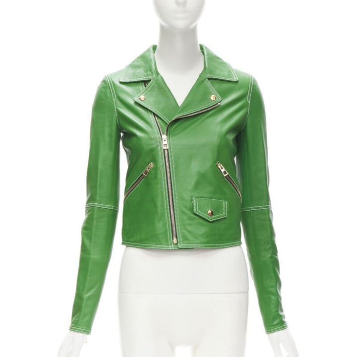LOEWE JW ANDERSON kelly green leather moto biker jacket S