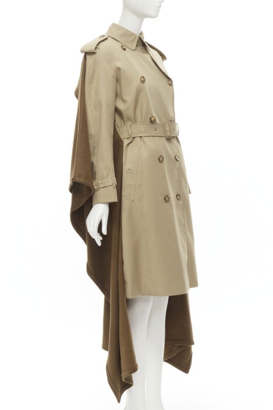 Runway BURBERRY Tisci cashmere logo blanket beige cotton trench coat UK4 S