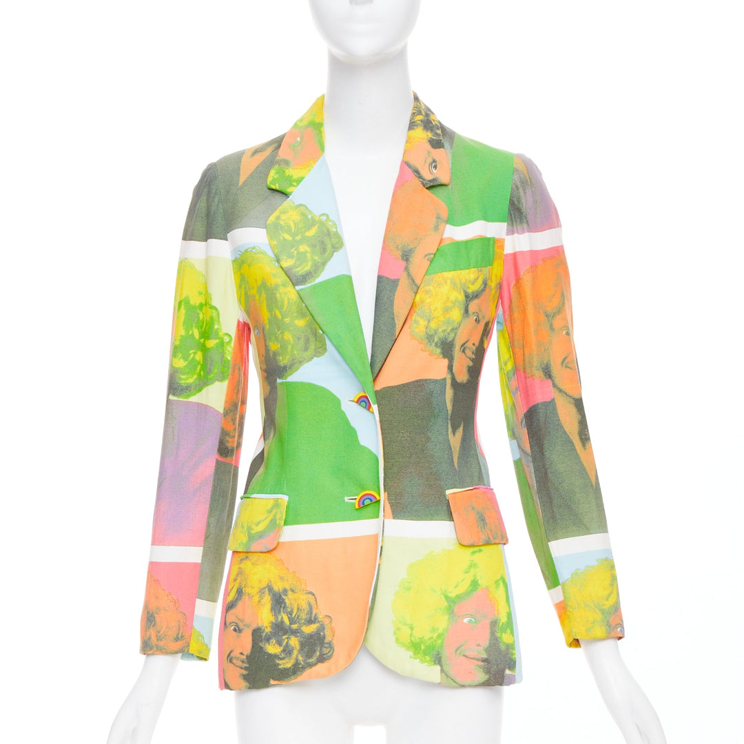rare MOSCHINO 1994 Runway Pop Art Self Portrait rainbow button blazer IT38 XS