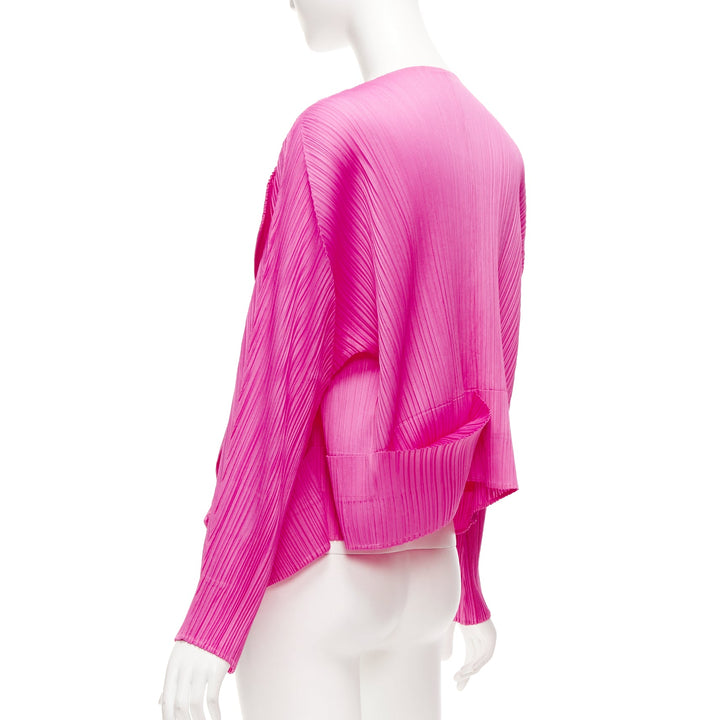 ISSEY MIYAKE Pleats Please hot pink pleated 3D cut hem cardigan jacket JP3 L
