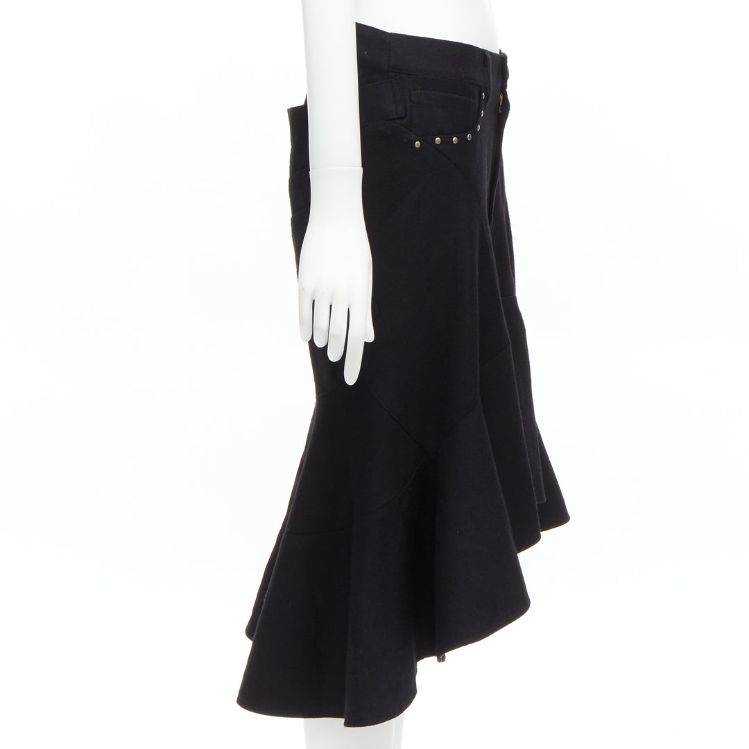JUNYA WATANABE 2013 black studded pocket polka dot deconstructed flare skirt S