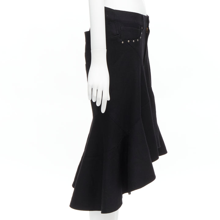 JUNYA WATANABE 2013 black studded pocket polka dot deconstructed flare skirt S