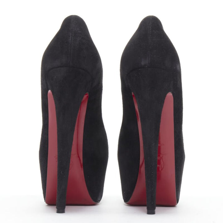 CHRISTIAN LOUBOUTIN Daffodile 160 black suede almond toe platform pump EU38