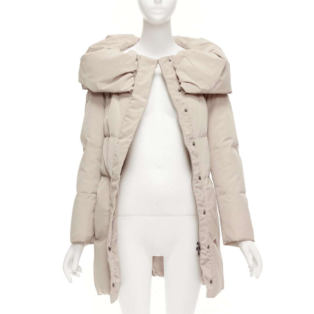 MAX & CO Caldo beige bateau foldover collar fitted long puffer coat IT42 M