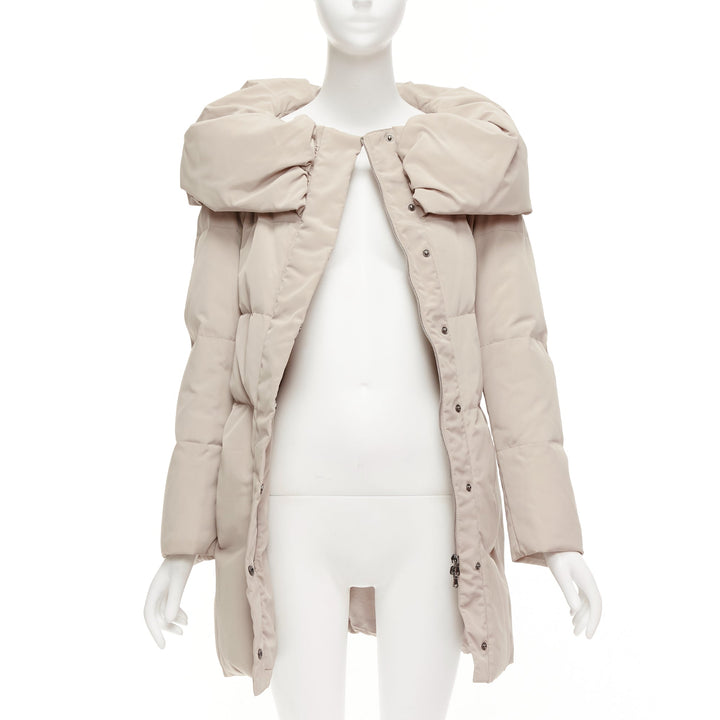 MAX & CO Caldo beige bateau foldover collar fitted long puffer coat IT42 M