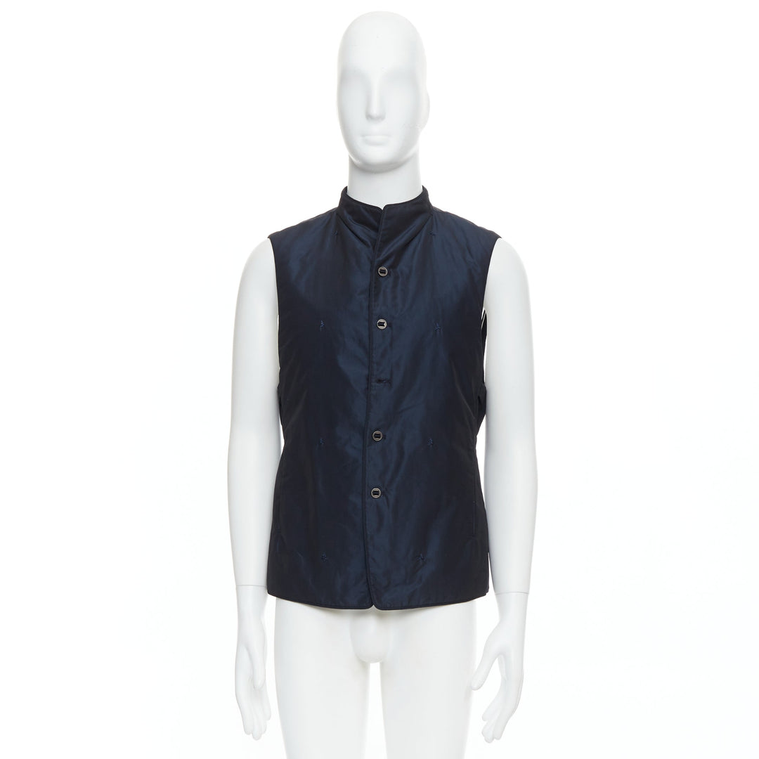 SHIATZY CHEN navy padded embroidered silky coin button vest IT46 S