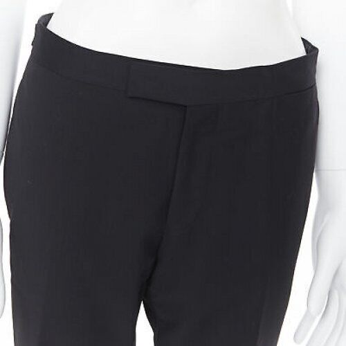 DRIES VAN NOTEN wool cotton blend black verticle striped cropped trousers IT46 S
