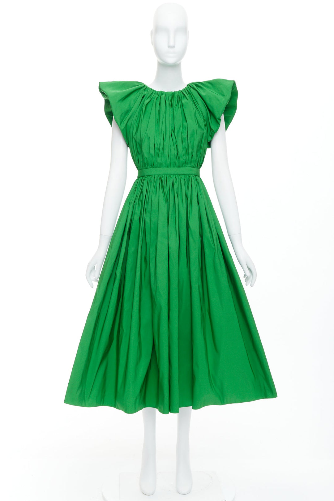 ALEXANDER MCQUEEN 2023 kelly green open back puff sleeve midi dress IT38 XS