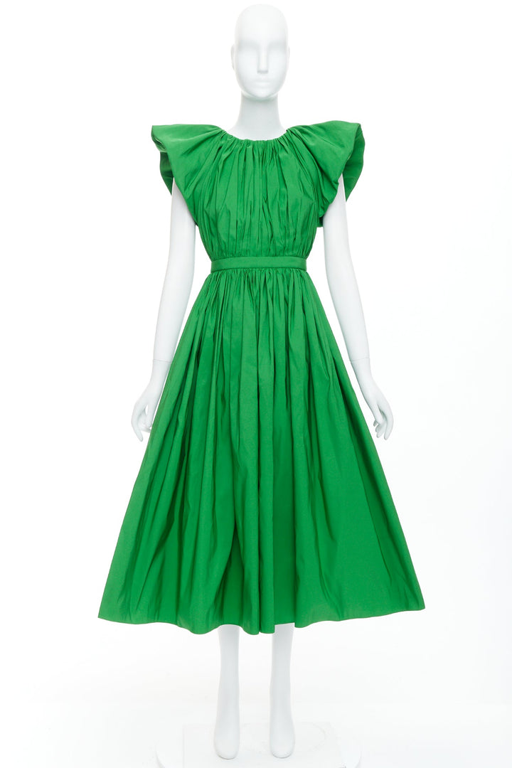 ALEXANDER MCQUEEN 2023 kelly green open back puff sleeve midi dress IT38 XS