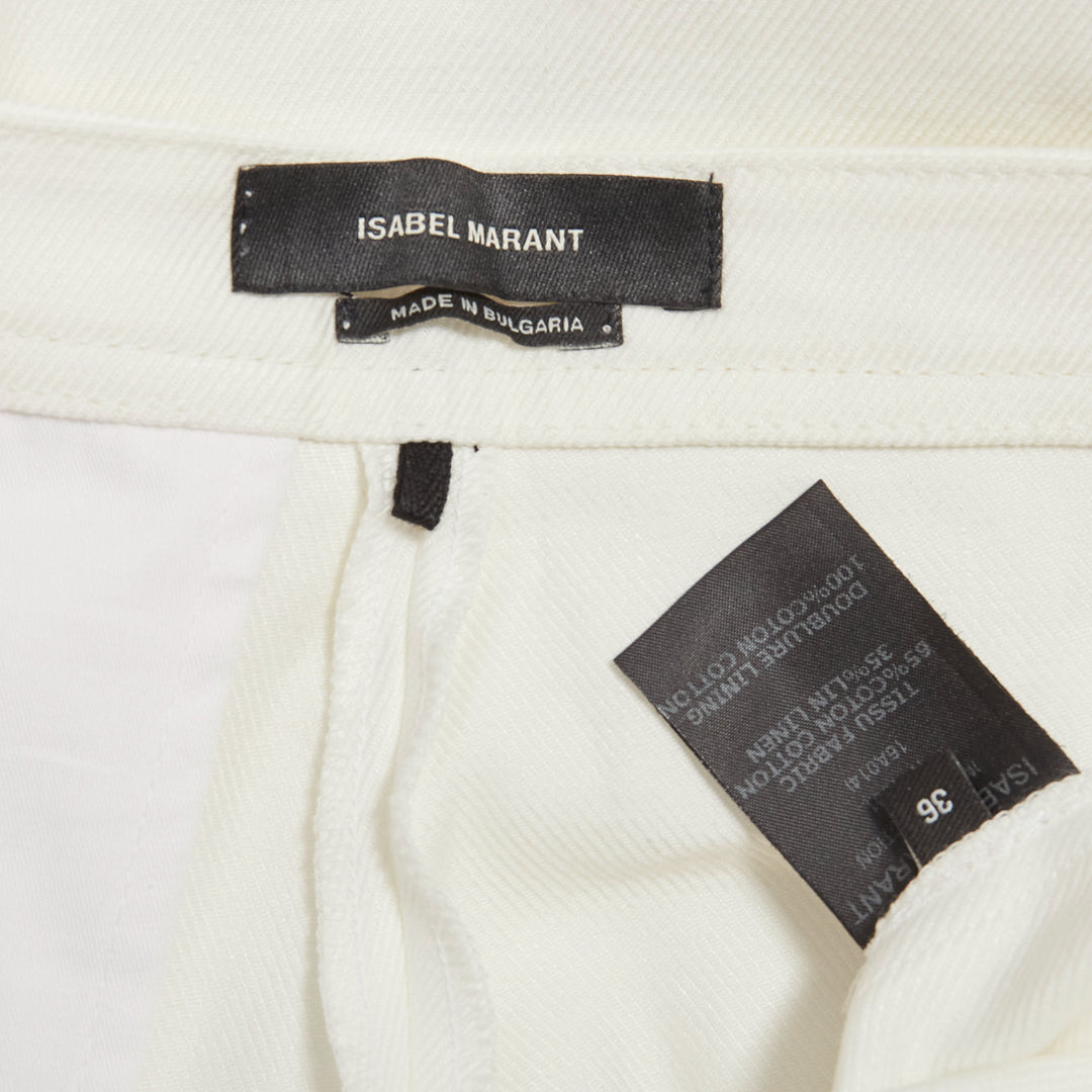ISABEL MARANT white cotton linen high waist wide leg cropped pants FR36 S