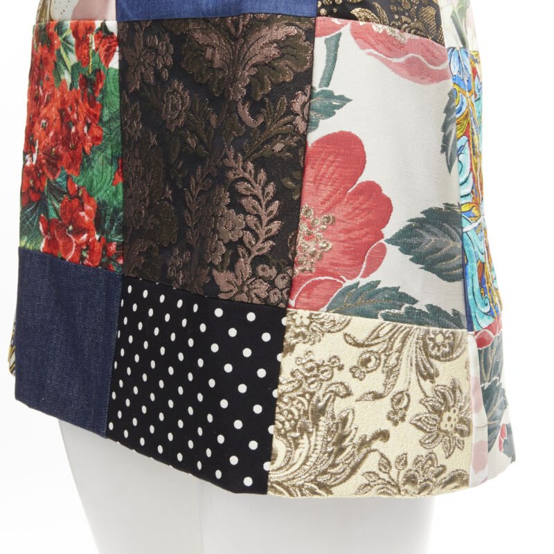DOLCE GABBANA Sicililan Patchwork multi floral jacquard short skirt IT38 XS