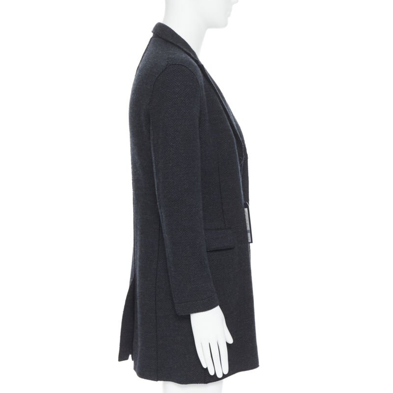 HARRIS WHARF London Anthracite Herringbone Chestercoat wool  coat EU46 S