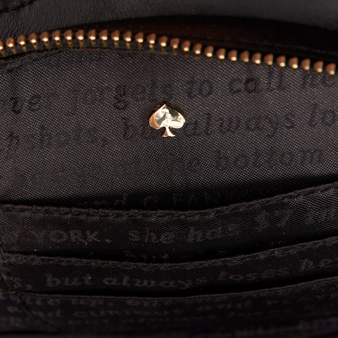 KATE SPADE Dress The Part black leather cut gold tassel fan clutch bag