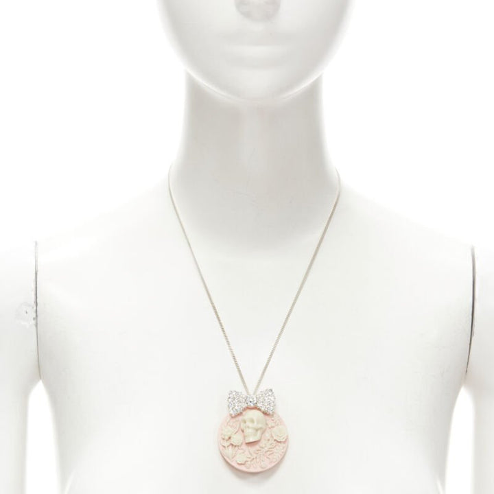 LE BIJOUX DE SOPHIE pink Barocco skull crystal bow pendant silver necklace