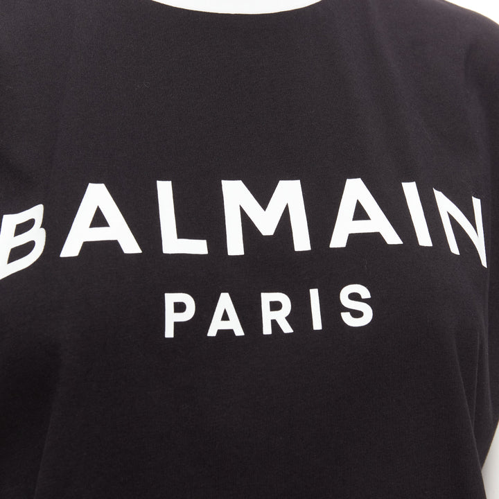 BALMAIN black white logo cap short sleeve ringer cropped tshirt XXS