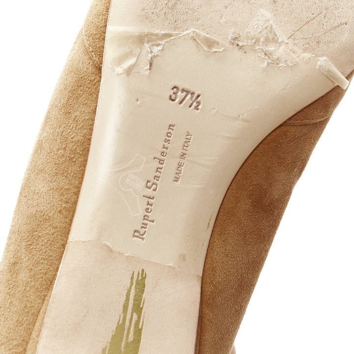 RUPERT SANDERSON Aga 10 sand suede square bukle flats EU37.5