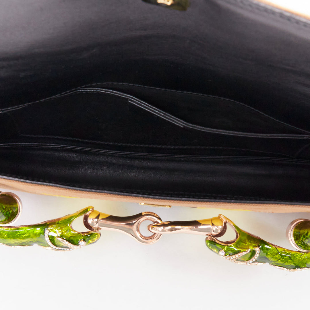rare GUCCI Tom Ford 2004 green Dragon Horsebit crystal tan yellow canvas bag