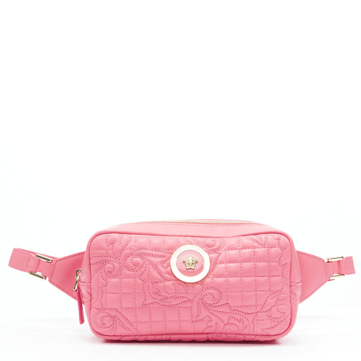 VERSACE Vanitas baroque quilted pink leather gold Medusa crossbody waist bag