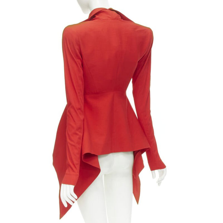 GARTEH PUGH red shoulder padded draped hem belted jacket IT38 XS