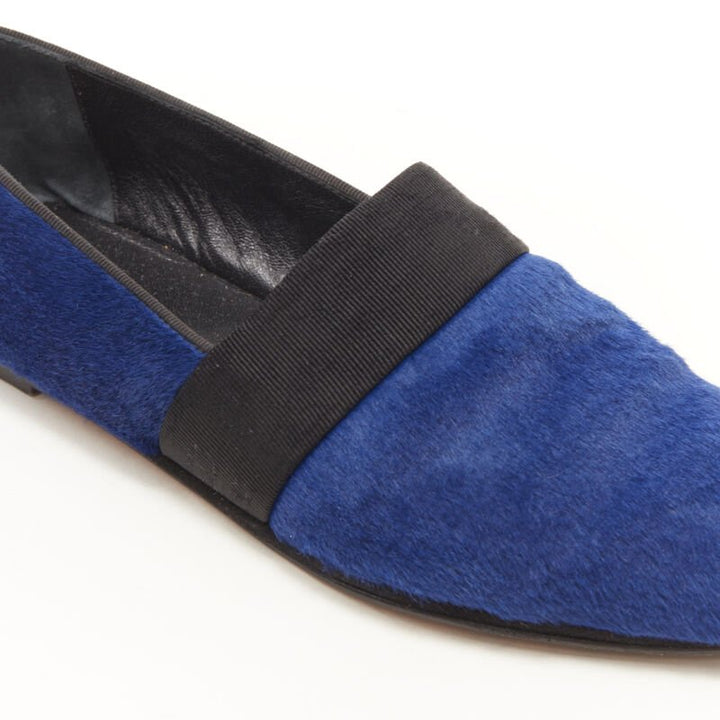 OLD CELINE PHOEBE PHILO blue pony hair grosgrain ribbon slip on flats EU37.5