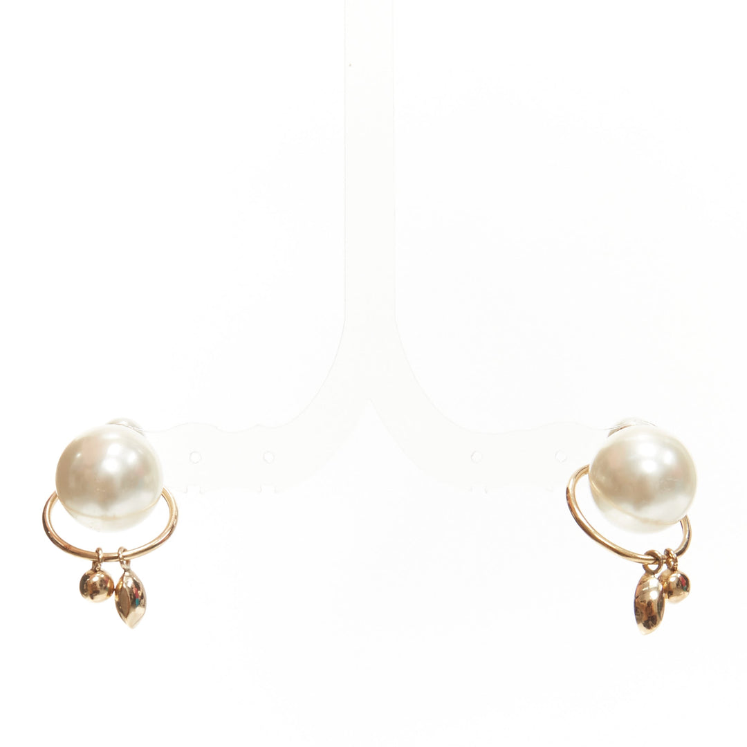 DIOR Tribale double pearl red clear crystal droplets hoop stud earrings pair