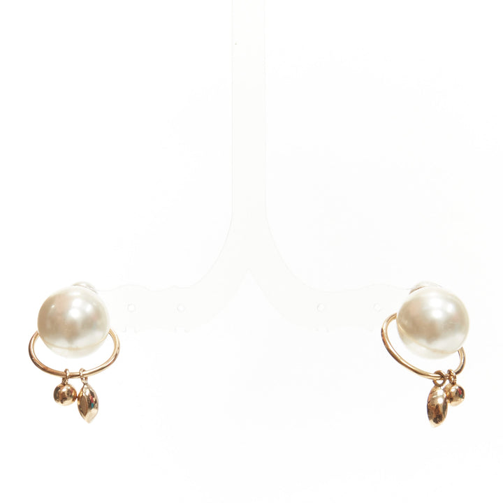 DIOR Tribale double pearl red clear crystal droplets hoop stud earrings pair