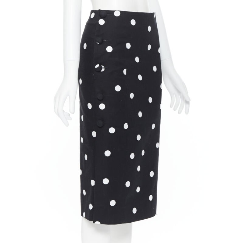 MONSE black white polka dot stif cotton button side pencil skirt US0 26"