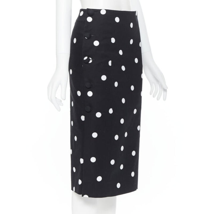 MONSE black white polka dot stif cotton button side pencil skirt US0 26"