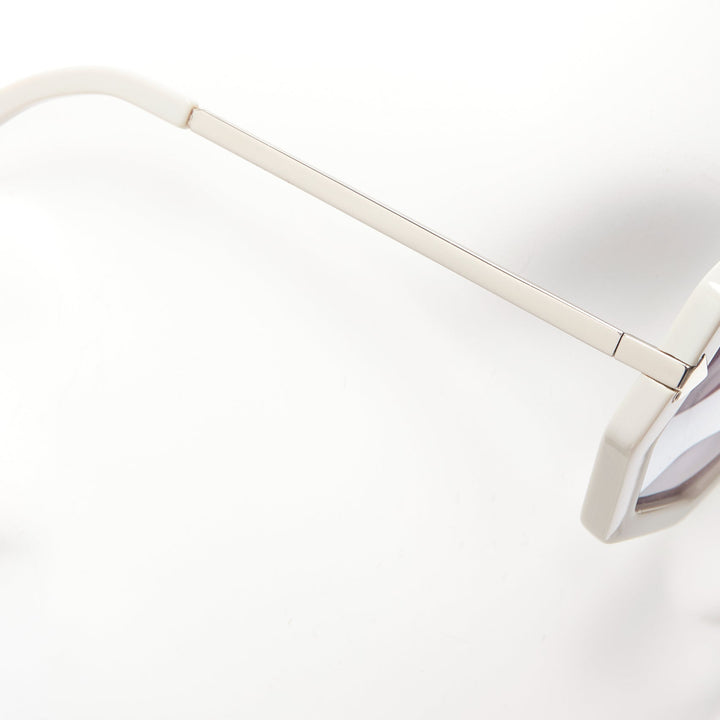 KAREN WALKER Moon Disco grey acetate handmade hexagon arrow sunglasses