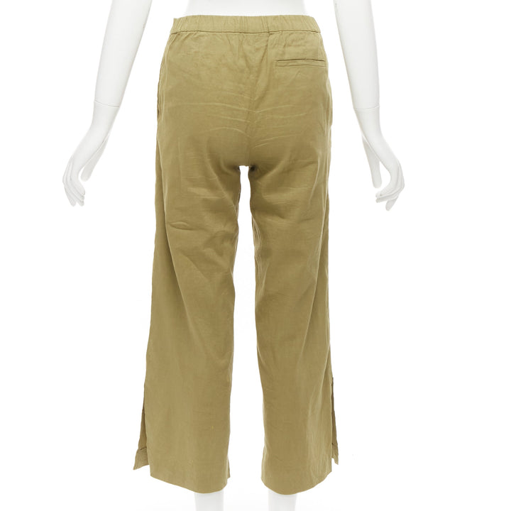 THEORY olive green linen blend tie belt relaxed jacket wide leg pants set US0 XS
