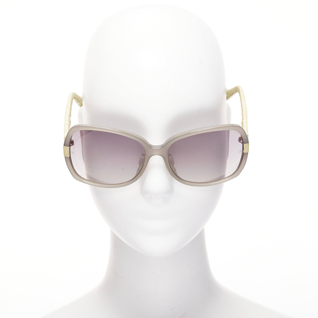 LINDA FARROW Luxe LFL1426 beige scaled leather arm grey square sunglasses