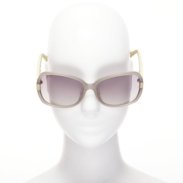 LINDA FARROW Luxe LFL1426 beige scaled leather arm grey square sunglasses