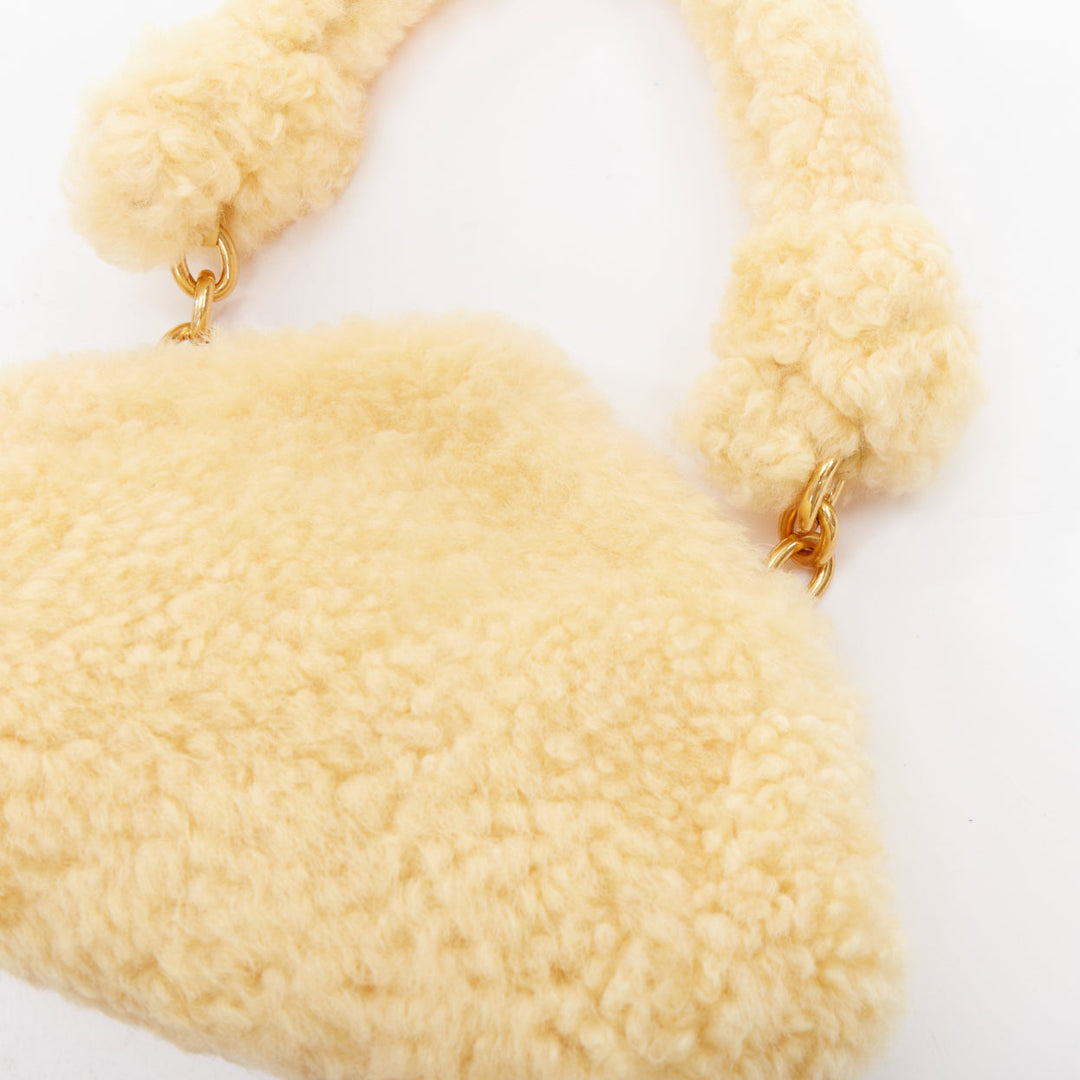 BOTTEGA VENETA Sherpa Teddy Gold yellow shearling chain underarm shoulder bag