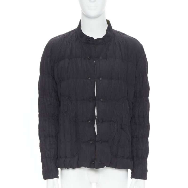 ISSEY MIYAKE MEN Reversible green black pleated crinkled padded zip up jacket L