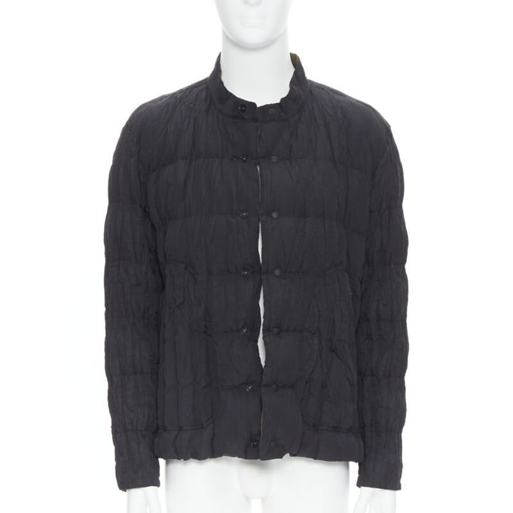 ISSEY MIYAKE MEN Reversible green black pleated crinkled padded zip up jacket L