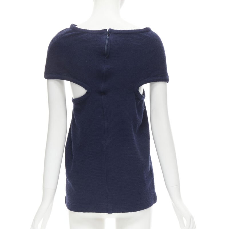 COMME DS GARCONS Vintage navy blue terry cotton angular cut armhole zip top M