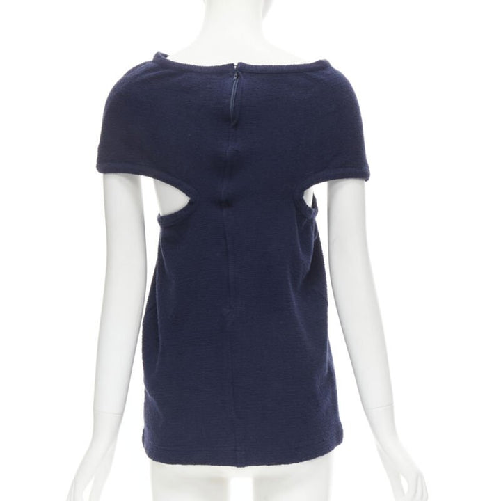 COMME DS GARCONS Vintage navy blue terry cotton angular cut armhole zip top M