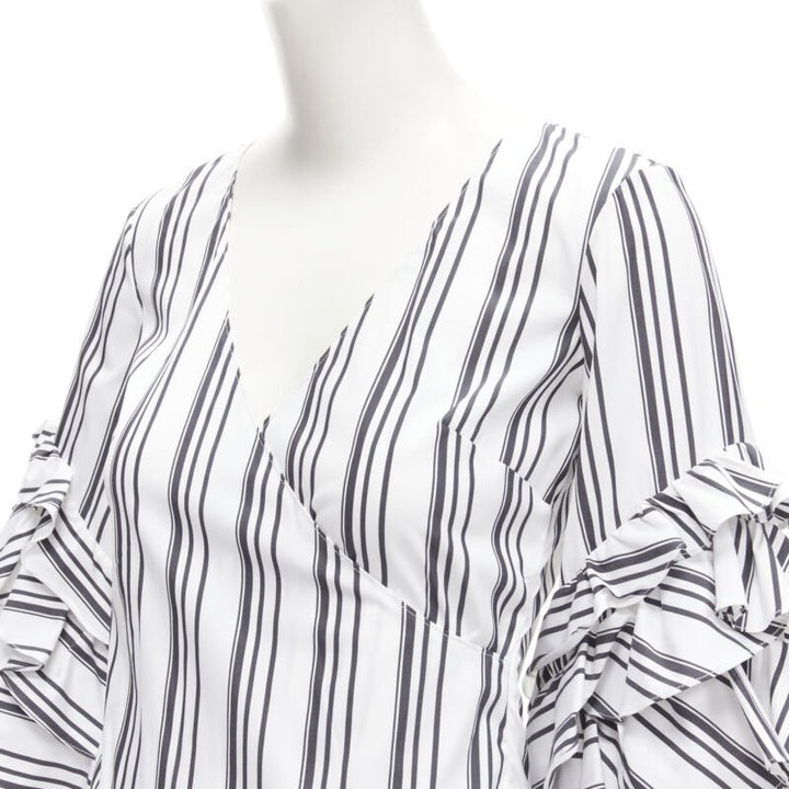 CAROLINE CONSTAS black white ruffled stripes wrap top high low skirt set XS