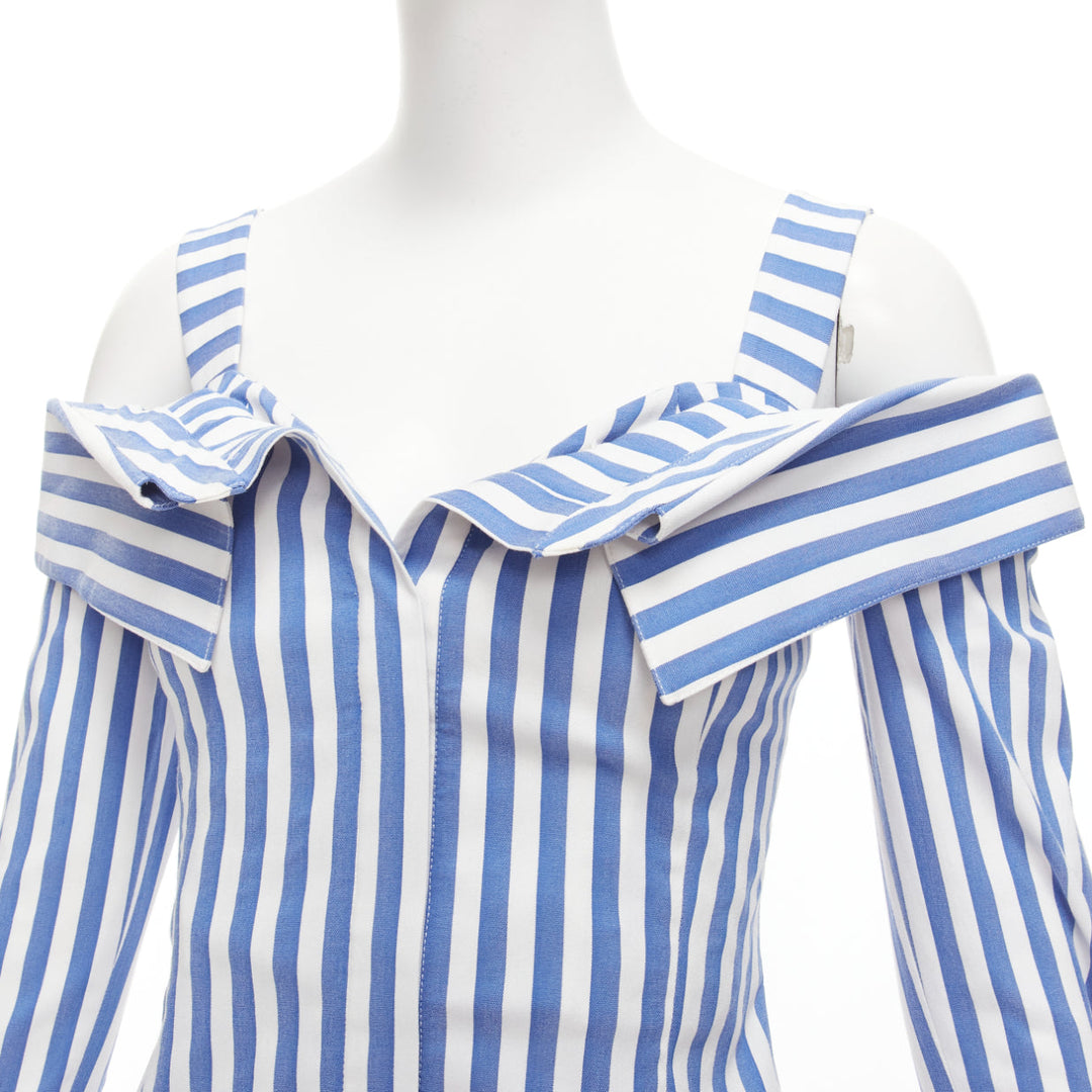 MONSE blue white striped cold shoulder corseted cropped sleeve top US0 XS