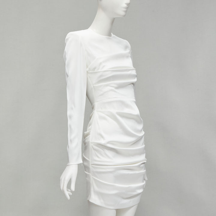 ALEX PERRY Blaze white ruched satin back zip mini cocktail dress UK6 XS
