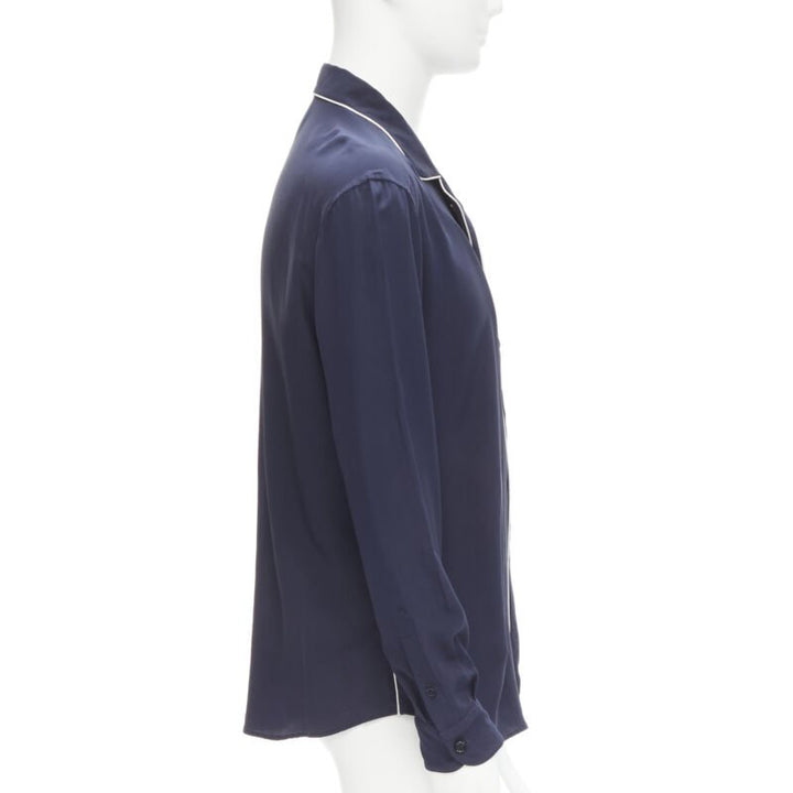 DOLCE GABBANA navy blue white piping casual pajama shirt S IT4