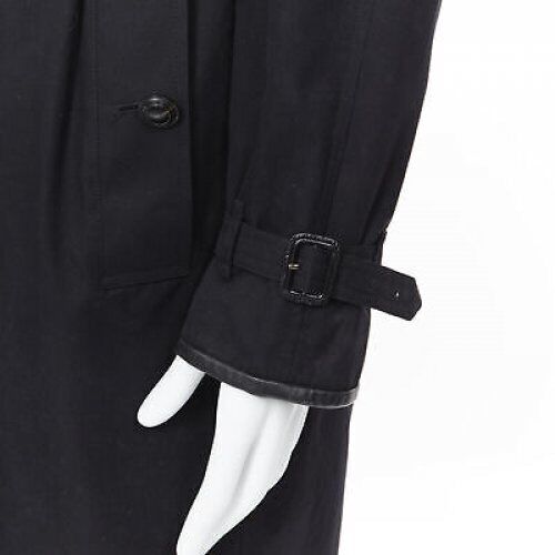 BURBERRY PRORSUM black cotton removable rabbit fur lining ostrich belt trench L