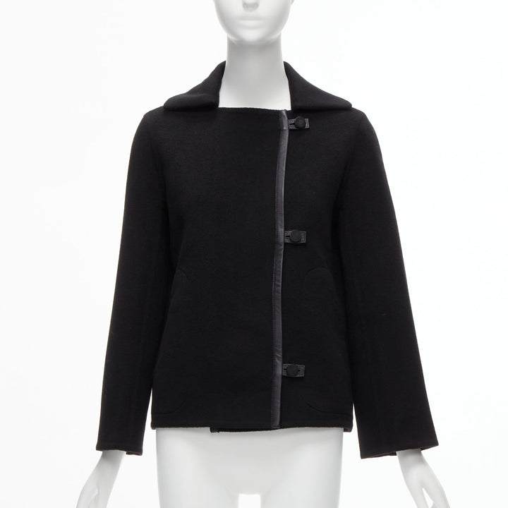 HERMES Jean Paul Gaultier black cashmere leather H buttons jacket FR34 XS