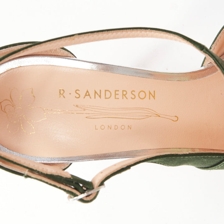 RUPERT SANDERSON Nanda green satin d'orsay silver heel pointy pumps EU36