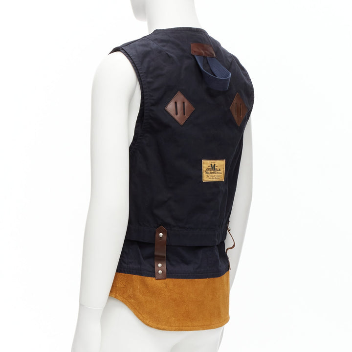 JUNYA WATANABE MAN HERVIER 2013 Reversible navy brown suede fisherman vest M