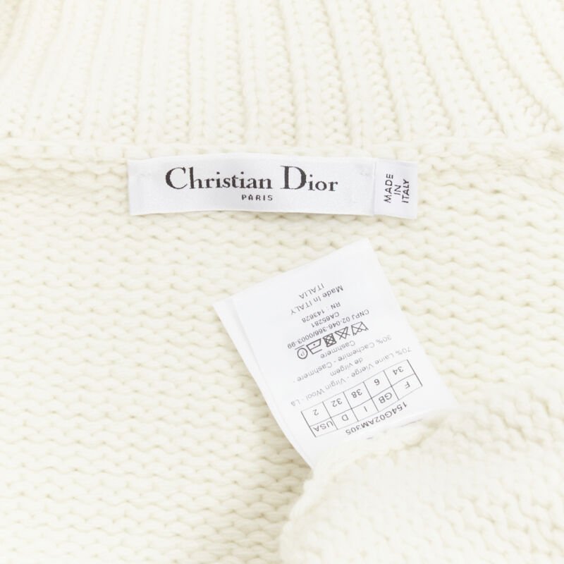 CHRISTIAN DIOR 2021 Mariniere wool cashmere beige sailor collar cardigan FR34 XS