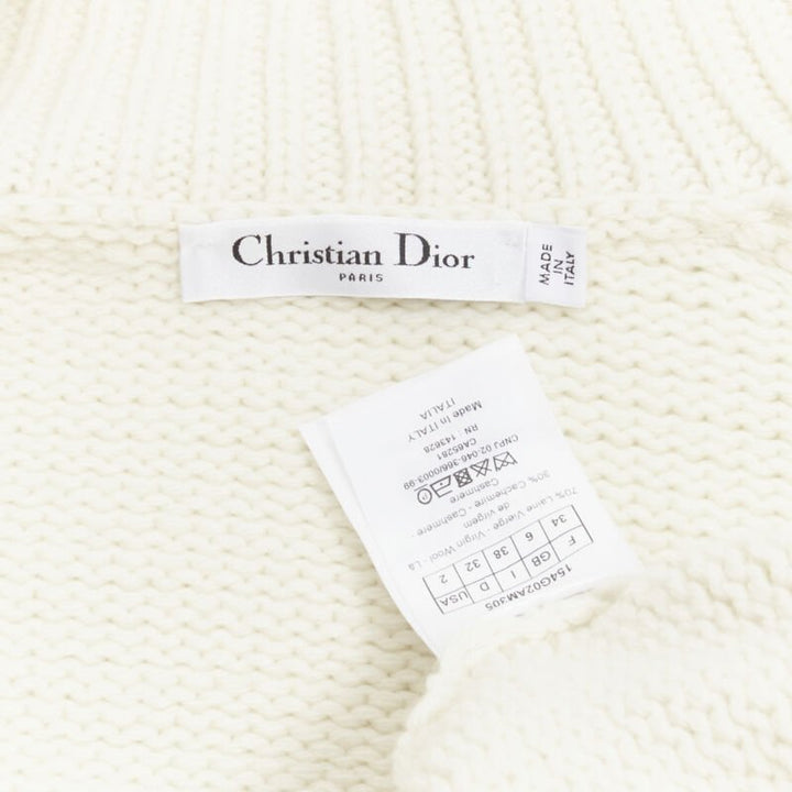 CHRISTIAN DIOR 2021 Mariniere wool cashmere beige sailor collar cardigan FR34 XS