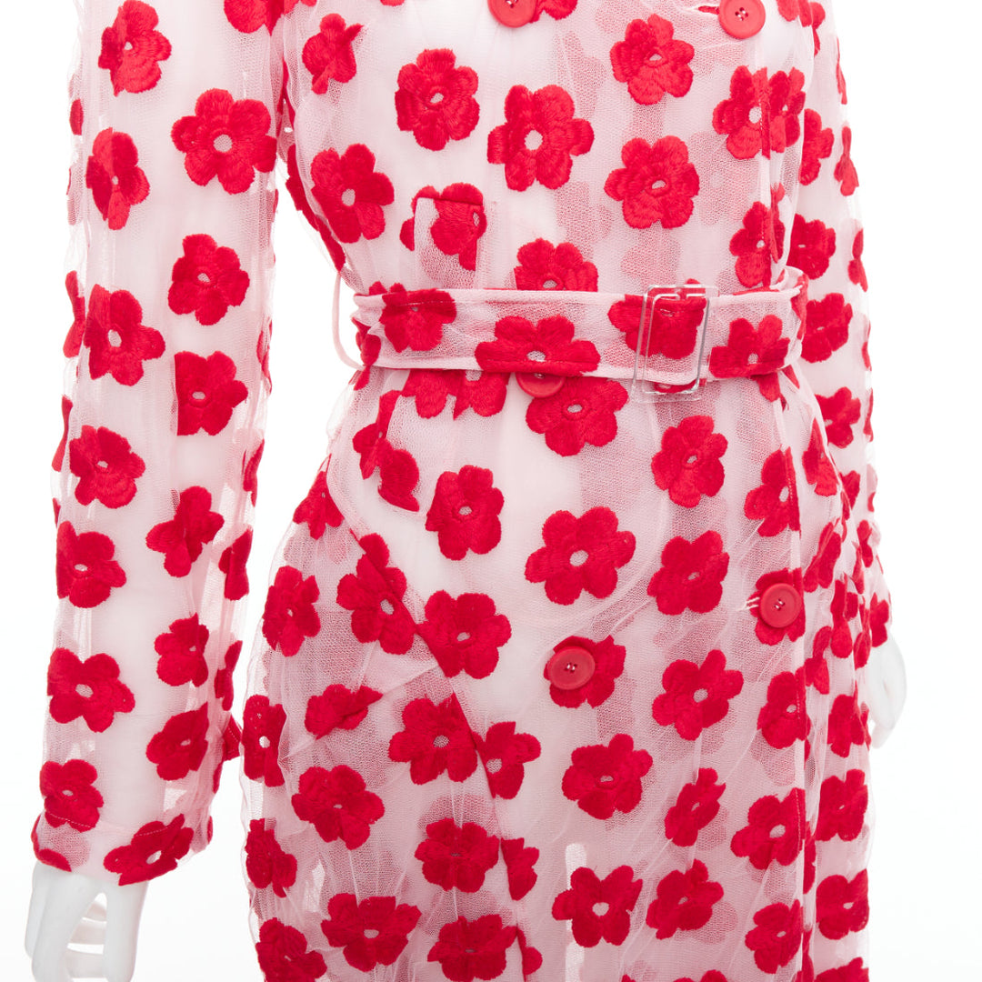 SIMONE ROCHA Runway red pink cotton floral embroidered coat UK6 XS